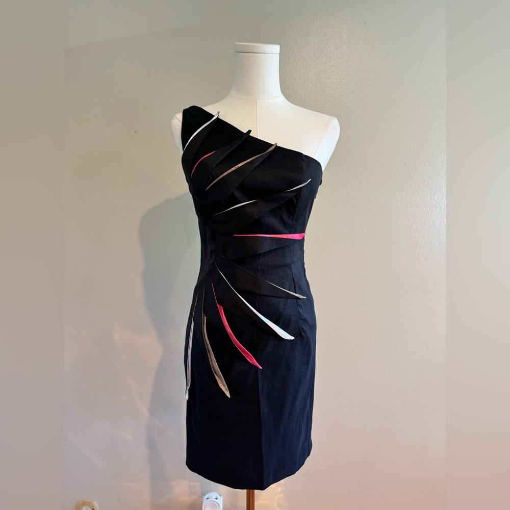 Vintage 90s One-Shoulder Dress with Multicolor Ribbon Detailing
